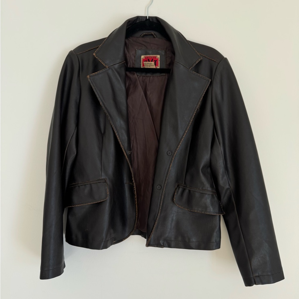 Vintage RVT Brown Faux Leather Distressed Jacket Size M